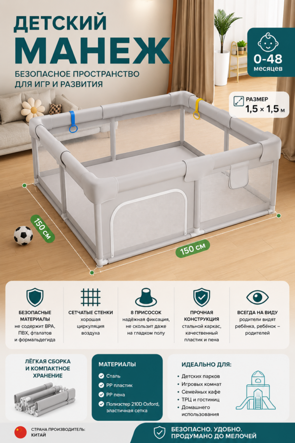 Детское ограждение (манеж),1,5*1,5м