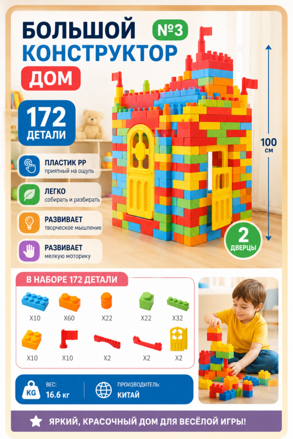 Большой конструктор №3. Дом, 172 детали